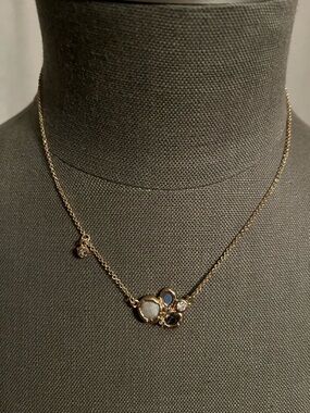 Banana Republic Gold Multi-Stone Cluster Necklace with Blue and White Accents